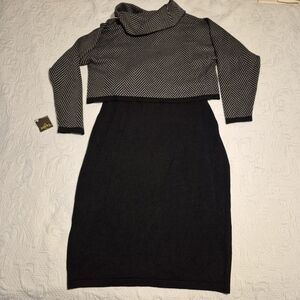 Taylor women's size Large long sleeve black and gray knit dress style #6697M NWT